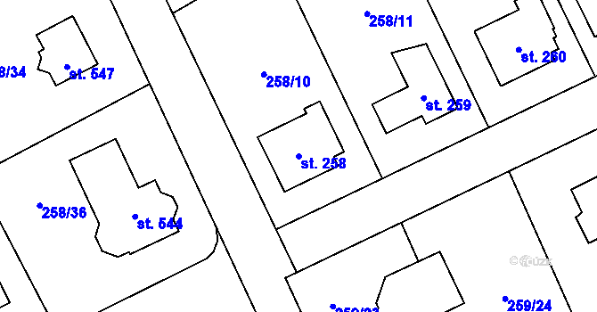 Parcela st. 258 v KÚ Lutín, Katastrální mapa