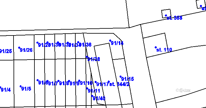 Parcela st. 344/1 v KÚ Lutín, Katastrální mapa