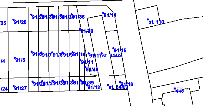 Parcela st. 344/2 v KÚ Lutín, Katastrální mapa