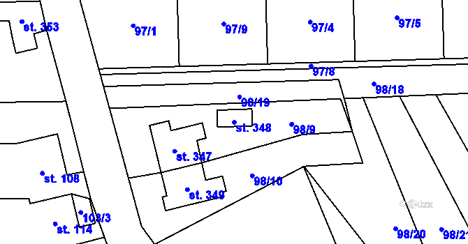 Parcela st. 348 v KÚ Lutín, Katastrální mapa