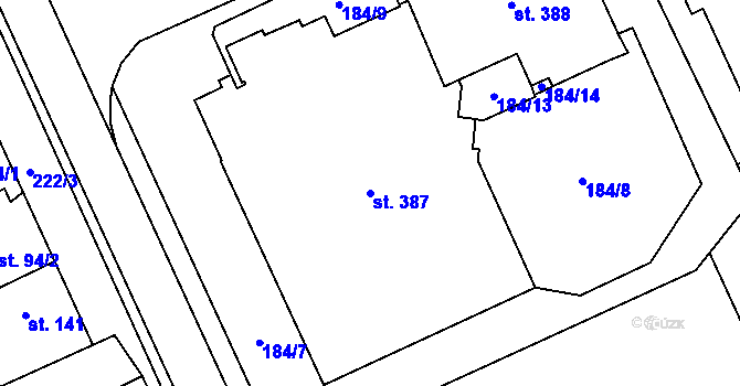 Parcela st. 387 v KÚ Lutín, Katastrální mapa