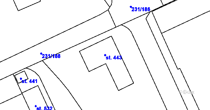 Parcela st. 443 v KÚ Lutín, Katastrální mapa