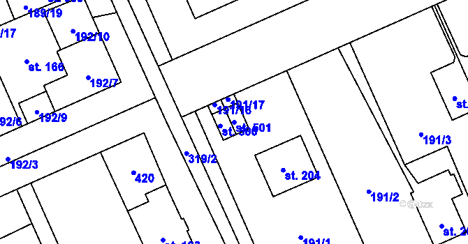 Parcela st. 501 v KÚ Lutín, Katastrální mapa