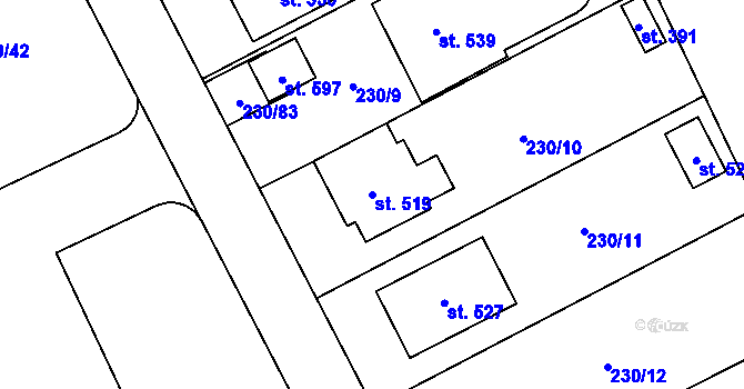 Parcela st. 519 v KÚ Lutín, Katastrální mapa