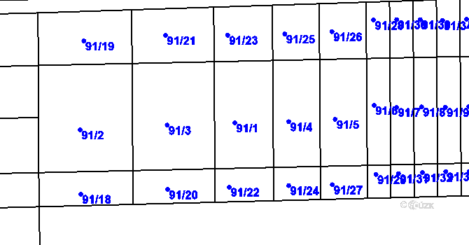 Parcela st. 91/1 v KÚ Lutín, Katastrální mapa