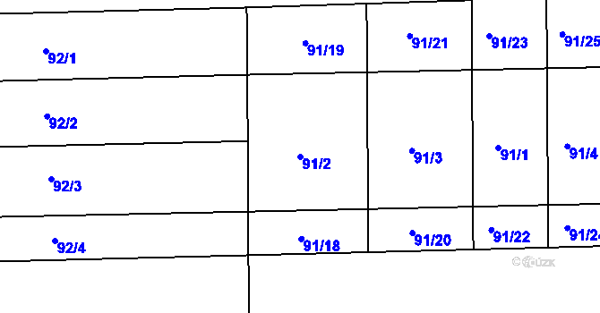 Parcela st. 91/2 v KÚ Lutín, Katastrální mapa