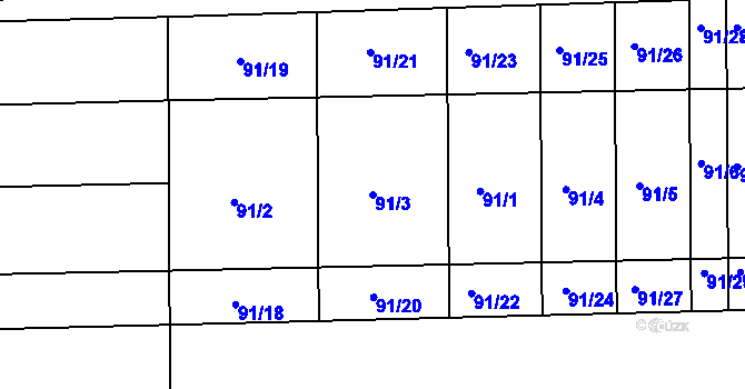 Parcela st. 91/3 v KÚ Lutín, Katastrální mapa