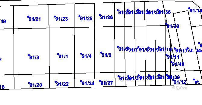 Parcela st. 91/5 v KÚ Lutín, Katastrální mapa