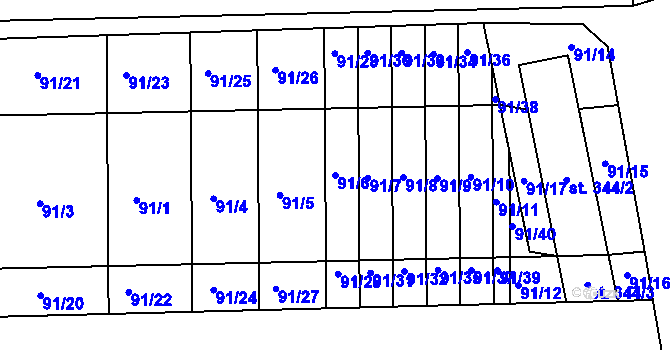 Parcela st. 91/6 v KÚ Lutín, Katastrální mapa
