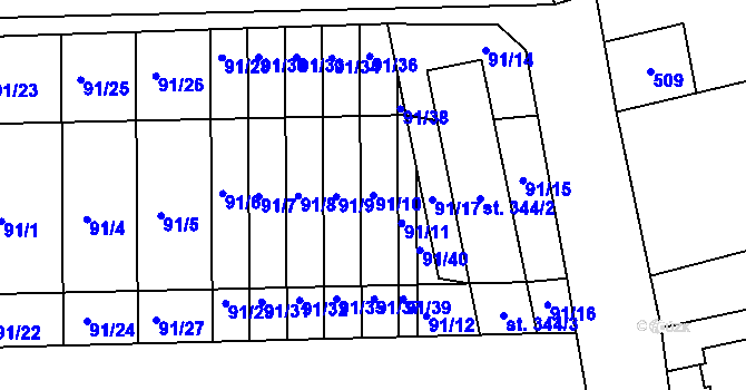 Parcela st. 91/10 v KÚ Lutín, Katastrální mapa