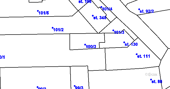 Parcela st. 100/3 v KÚ Lutín, Katastrální mapa
