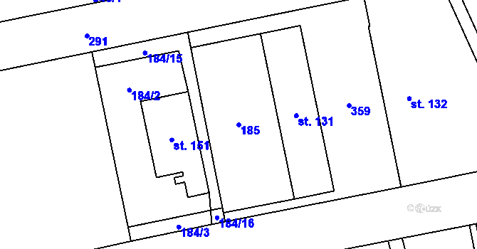 Parcela st. 185 v KÚ Lutín, Katastrální mapa