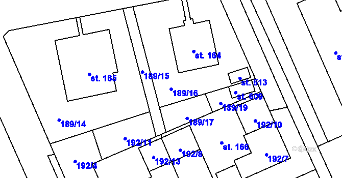 Parcela st. 189/16 v KÚ Lutín, Katastrální mapa