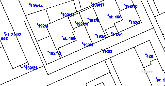 Parcela st. 192/5 v KÚ Lutín, Katastrální mapa