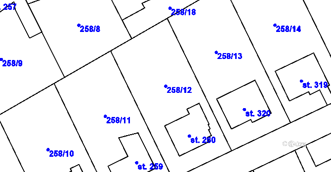 Parcela st. 258/12 v KÚ Lutín, Katastrální mapa