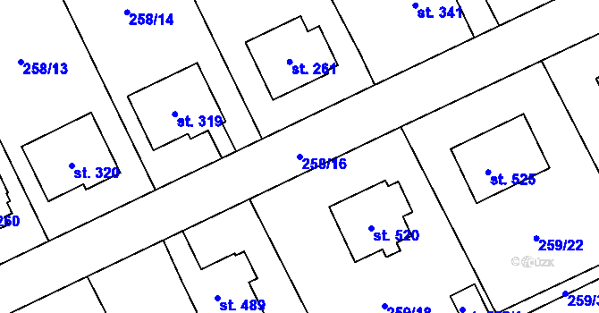 Parcela st. 258/16 v KÚ Lutín, Katastrální mapa