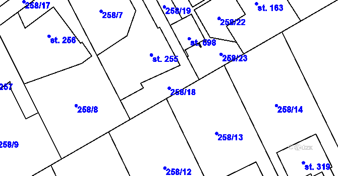 Parcela st. 258/18 v KÚ Lutín, Katastrální mapa