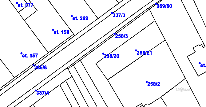 Parcela st. 258/20 v KÚ Lutín, Katastrální mapa
