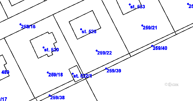 Parcela st. 259/22 v KÚ Lutín, Katastrální mapa