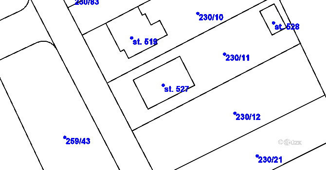 Parcela st. 527 v KÚ Lutín, Katastrální mapa