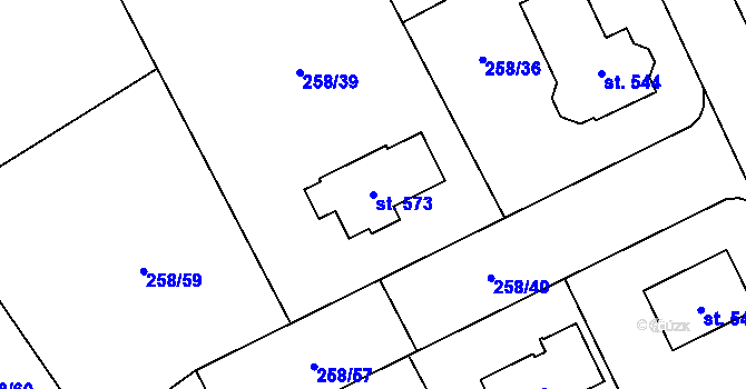 Parcela st. 573 v KÚ Lutín, Katastrální mapa