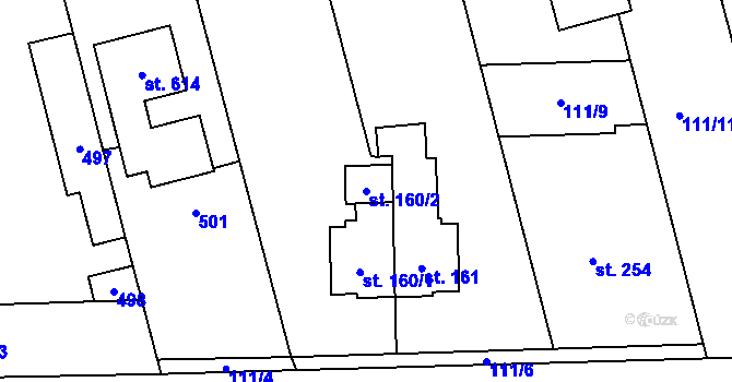 Parcela st. 160/2 v KÚ Lutín, Katastrální mapa