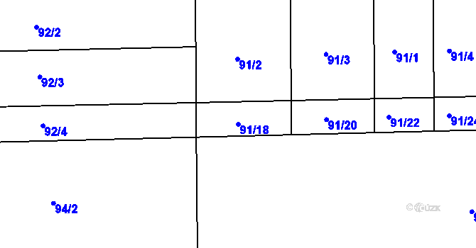 Parcela st. 91/18 v KÚ Lutín, Katastrální mapa