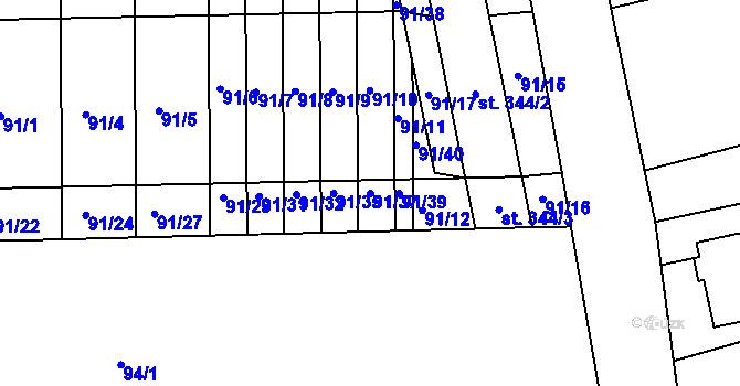 Parcela st. 91/37 v KÚ Lutín, Katastrální mapa