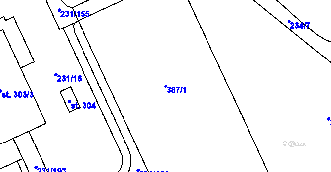 Parcela st. 387/1 v KÚ Lutín, Katastrální mapa