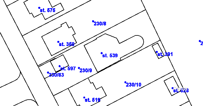 Parcela st. 539 v KÚ Lutín, Katastrální mapa