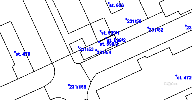 Parcela st. 231/54 v KÚ Lutín, Katastrální mapa