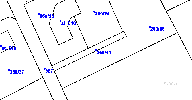 Parcela st. 258/41 v KÚ Lutín, Katastrální mapa