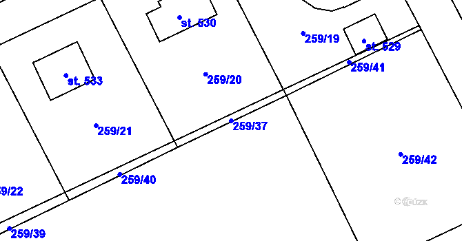 Parcela st. 259/37 v KÚ Lutín, Katastrální mapa