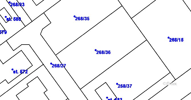 Parcela st. 268/36 v KÚ Lutín, Katastrální mapa