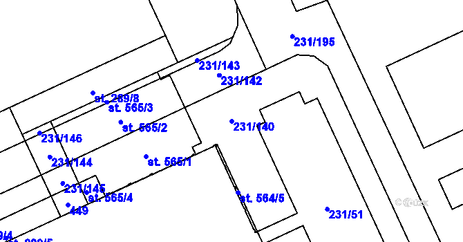 Parcela st. 231/140 v KÚ Lutín, Katastrální mapa