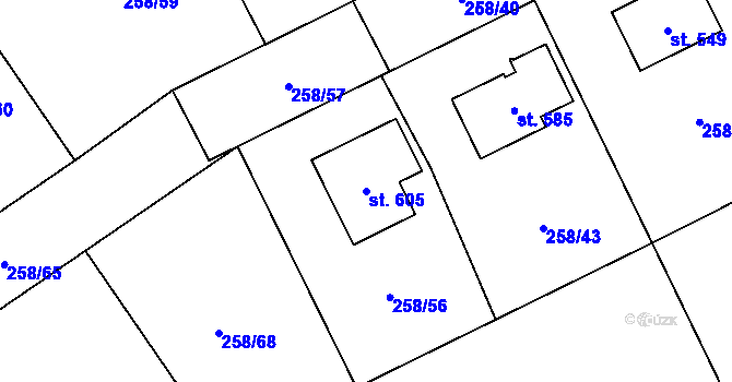 Parcela st. 605 v KÚ Lutín, Katastrální mapa
