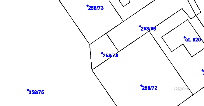 Parcela st. 258/74 v KÚ Lutín, Katastrální mapa