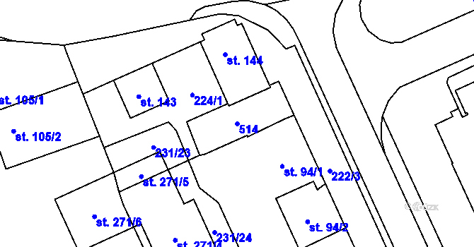 Parcela st. 514 v KÚ Lutín, Katastrální mapa