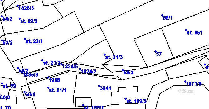 Parcela st. 21/3 v KÚ Lutonina, Katastrální mapa