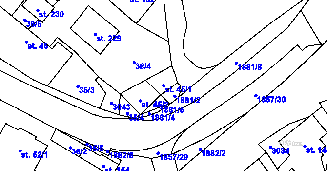 Parcela st. 45/1 v KÚ Lutonina, Katastrální mapa