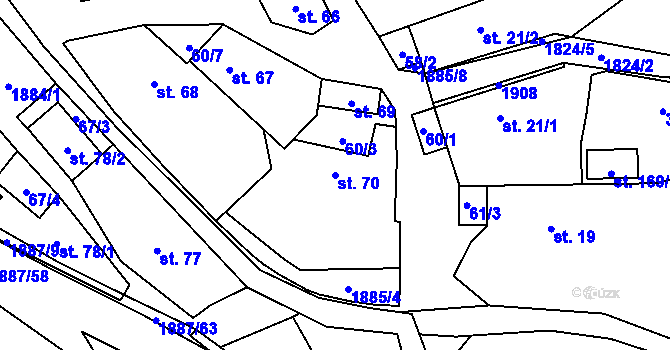 Parcela st. 70 v KÚ Lutonina, Katastrální mapa