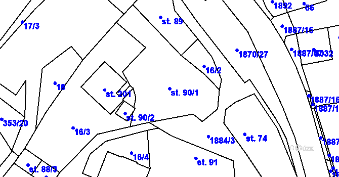 Parcela st. 90/1 v KÚ Lutonina, Katastrální mapa