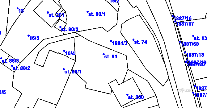 Parcela st. 91 v KÚ Lutonina, Katastrální mapa