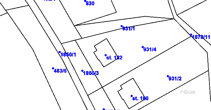 Parcela st. 182 v KÚ Lutonina, Katastrální mapa