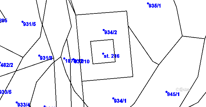 Parcela st. 216 v KÚ Lutonina, Katastrální mapa