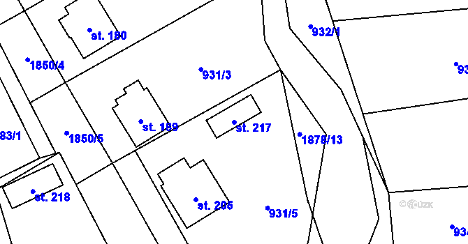 Parcela st. 217 v KÚ Lutonina, Katastrální mapa