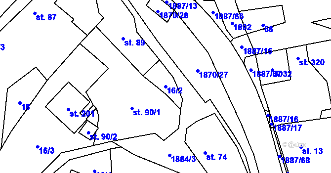 Parcela st. 16/2 v KÚ Lutonina, Katastrální mapa