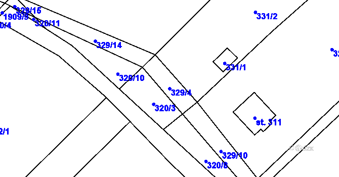 Parcela st. 329/4 v KÚ Lutonina, Katastrální mapa