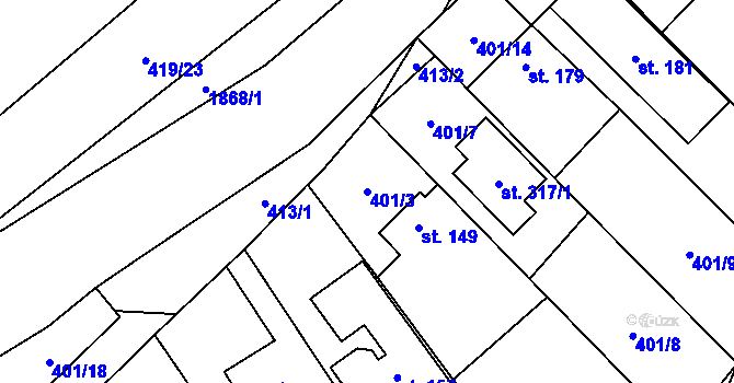 Parcela st. 401/3 v KÚ Lutonina, Katastrální mapa