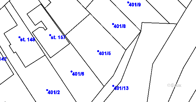 Parcela st. 401/5 v KÚ Lutonina, Katastrální mapa
